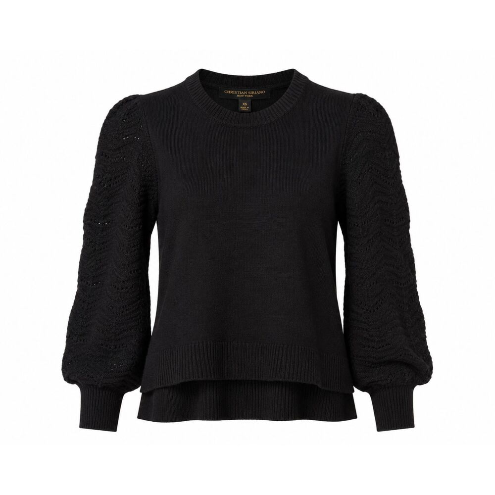 Christian Siriano New York Black Textured Puff Sleeve Sweater XS